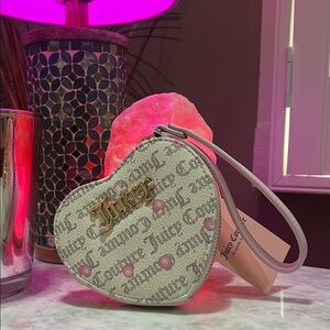 Juicy Couture Pink and Gray Heart Wristlet